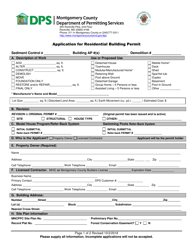 Document preview: Application for Residential Building Permit - Montgomery County, Maryland