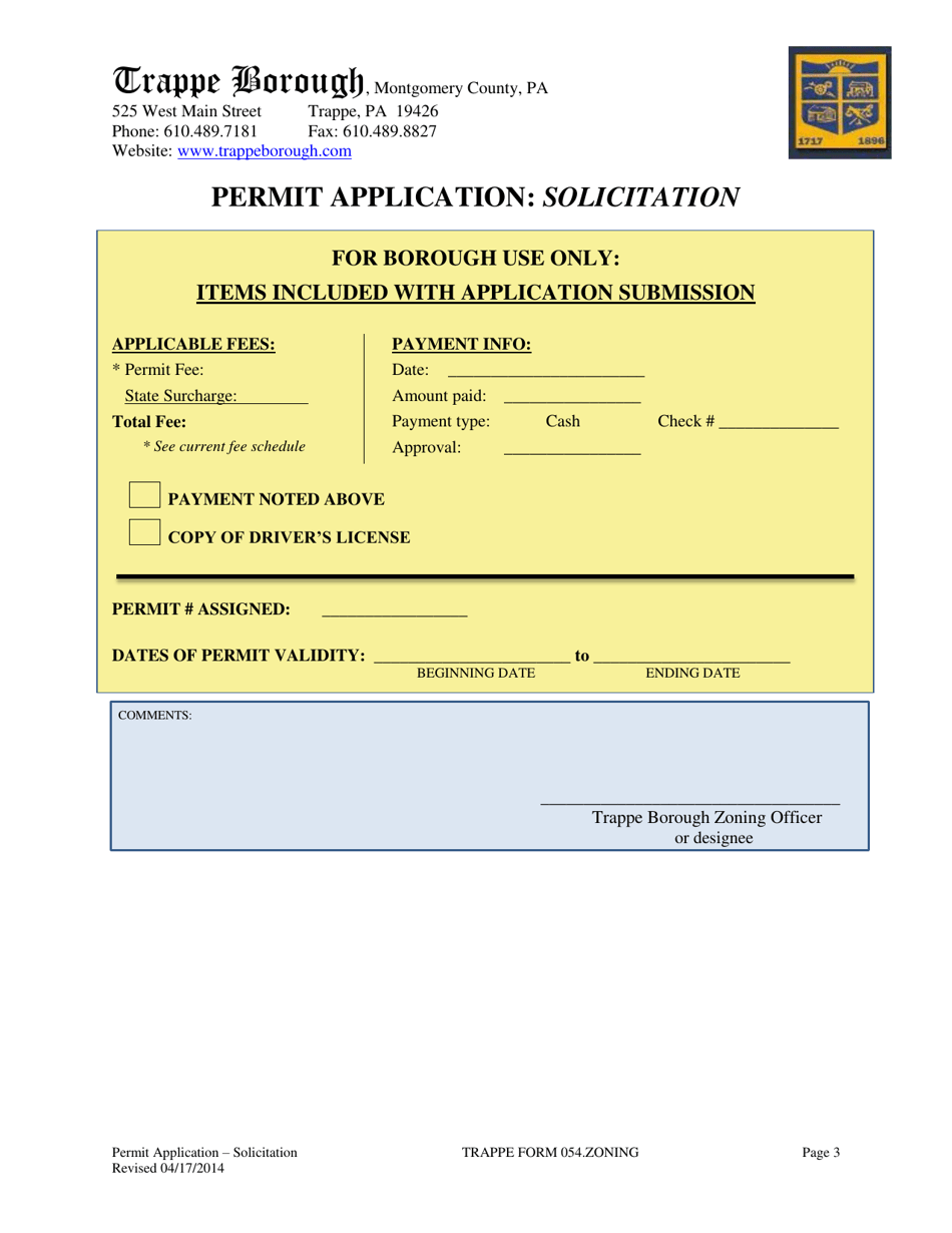 Borough Of Trappe Pennsylvania Application For Solicitation Permit Fill Out Sign Online And 2912