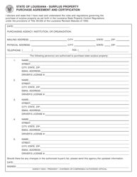 Document preview: Surplus Property Purchase Agreement and Certification - Louisiana