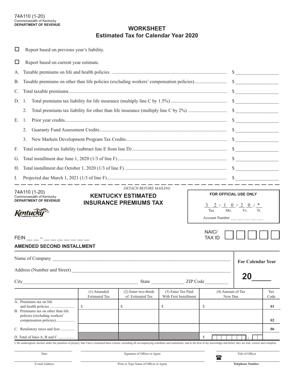 Form 74A110 2020 Fill Out, Sign Online and Download Printable PDF