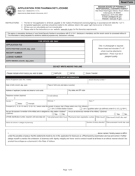 State Form 36028 Application for Pharmacist License - Indiana