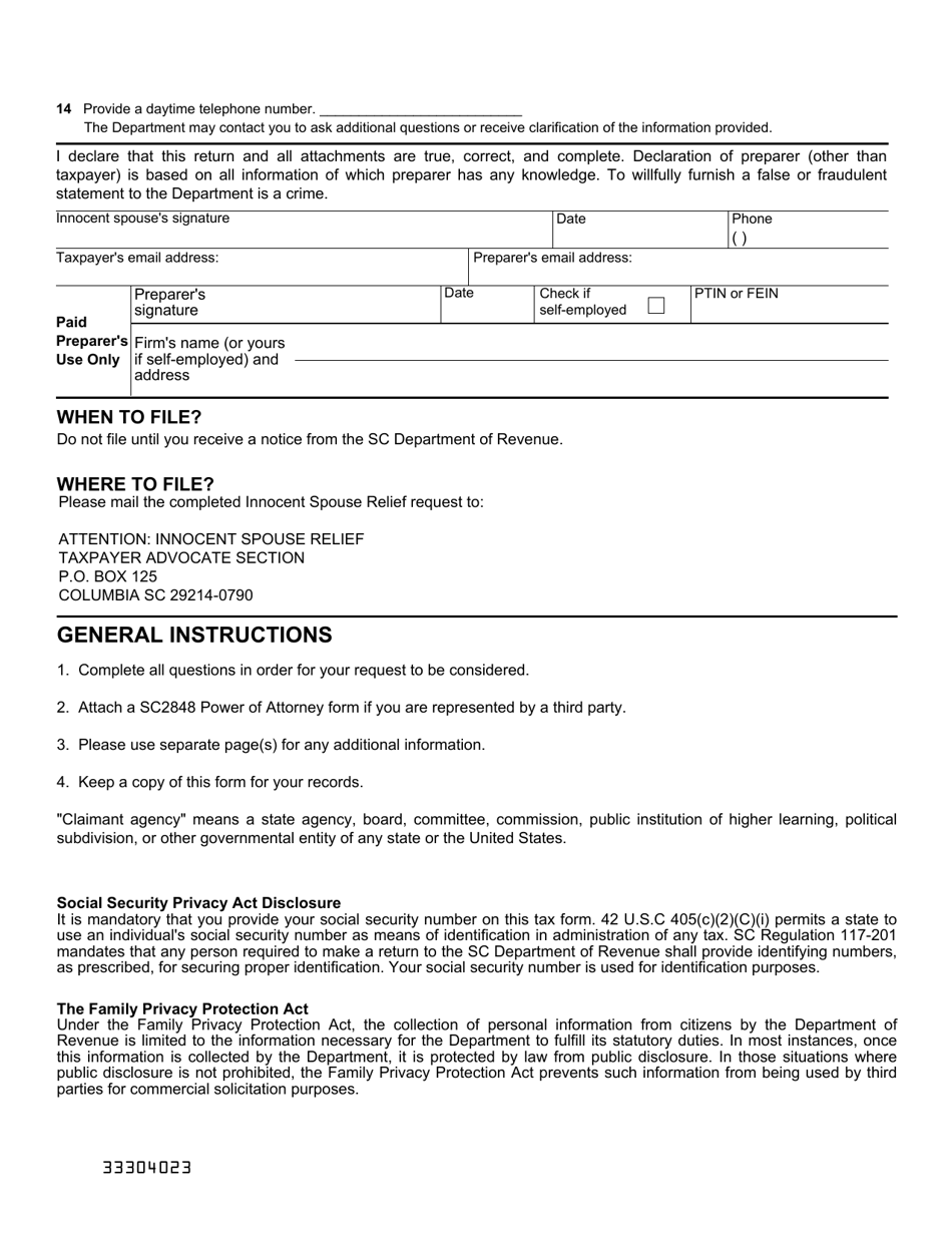 Form SC8857 Request for Innocent Spouse Relief - South Carolina, Page 4
