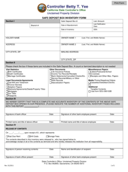 Form SDU-090103A Safe Deposit Box Inventory Form - California