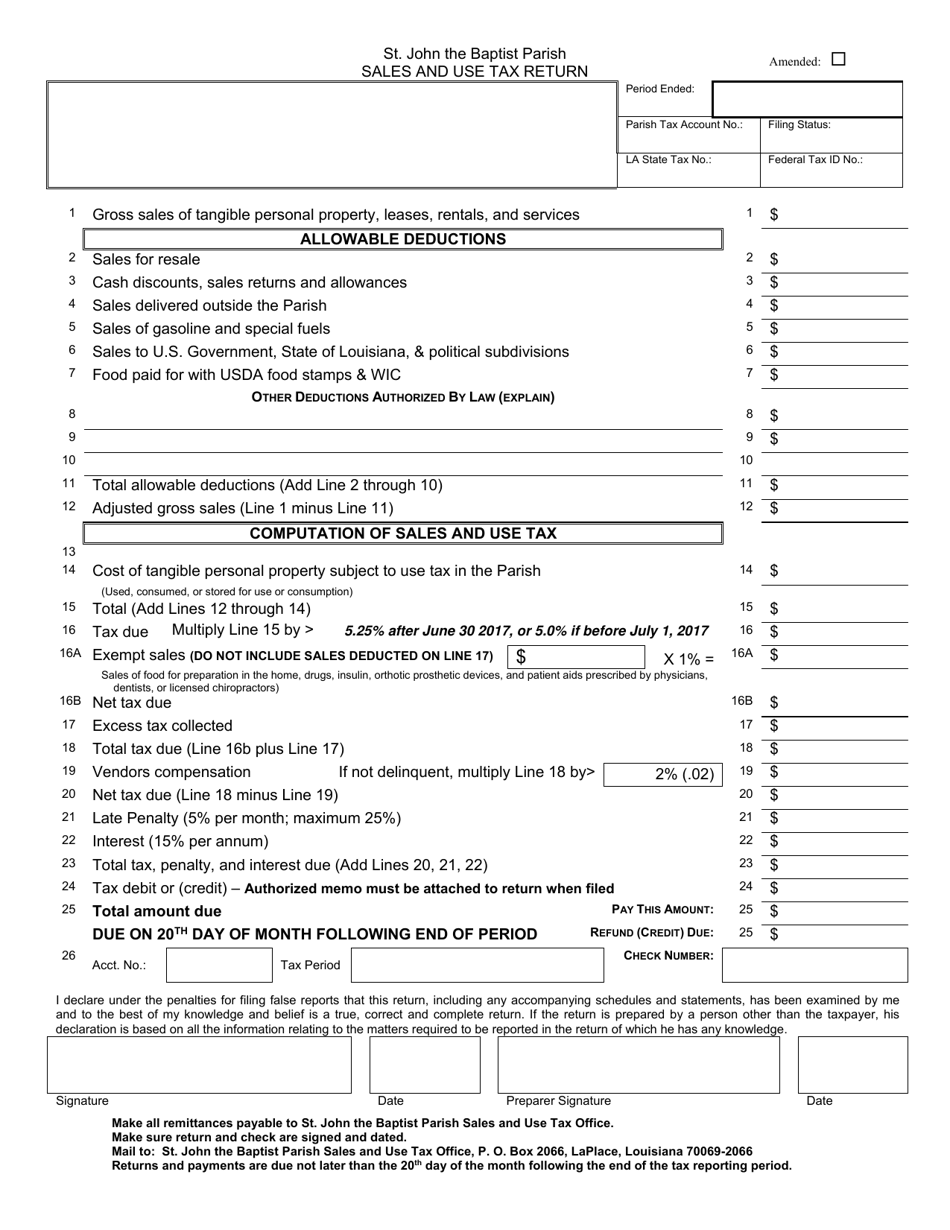 St. John the Baptist Parish, Louisiana Sales and Use Tax Return