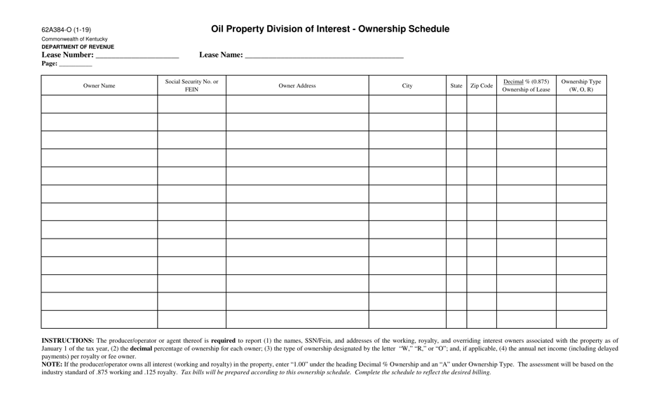 Form 62A384-O Oil Property Tax Return Lease Report - Kentucky, Page 2