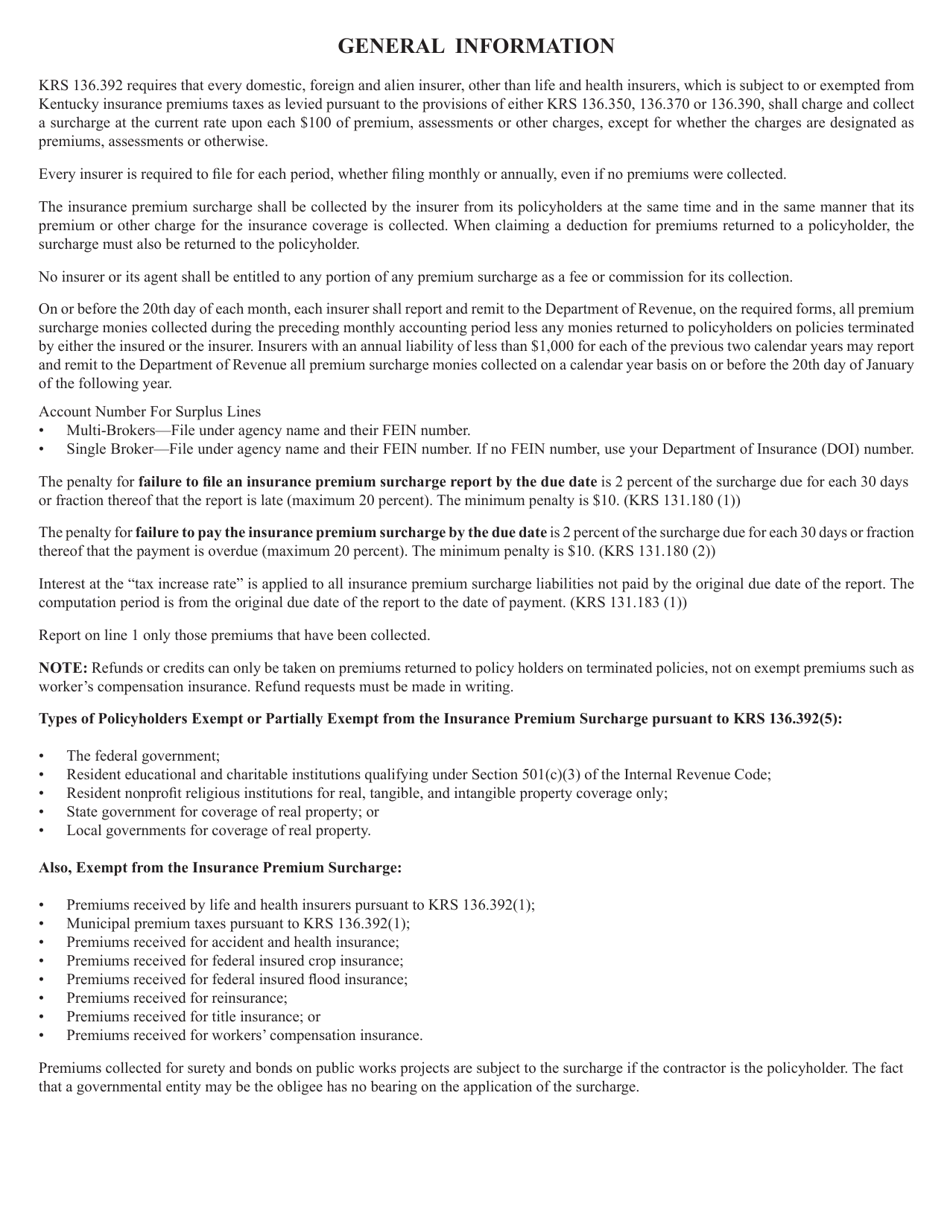 Form 74A118 Monthly Insurance Surcharge Report - Kentucky, Page 2