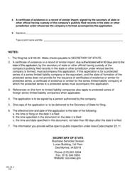 Limited Liability Company Application for Amended Certificate of Authority - Iowa, Page 2