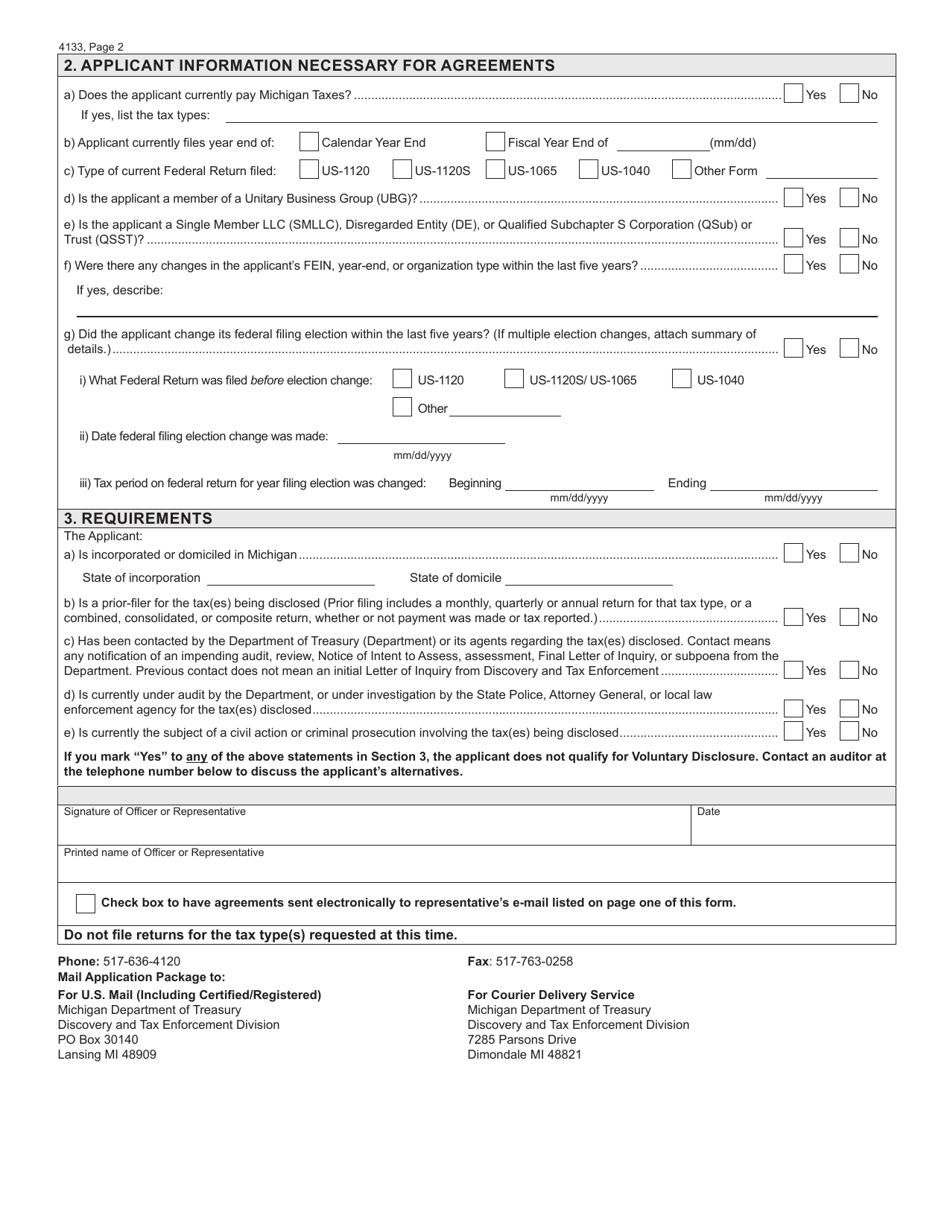 Form 4133 - Fill Out, Sign Online and Download Fillable PDF, Michigan ...