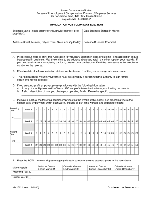 Form Me. FX-2 Application for Voluntary Election - Maine