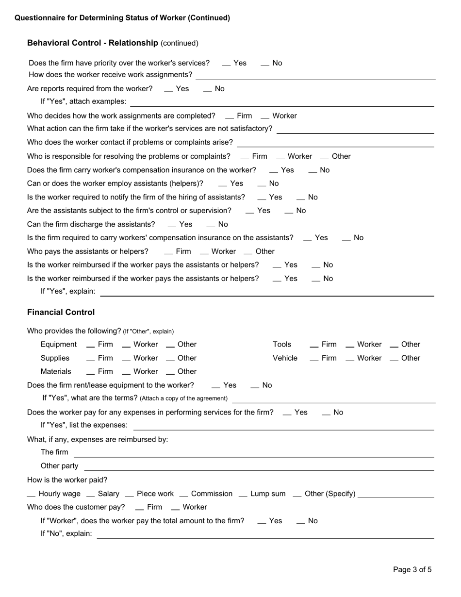 Form 68-0192 Questionnaire for Determining Status of Worker - Iowa, Page 3