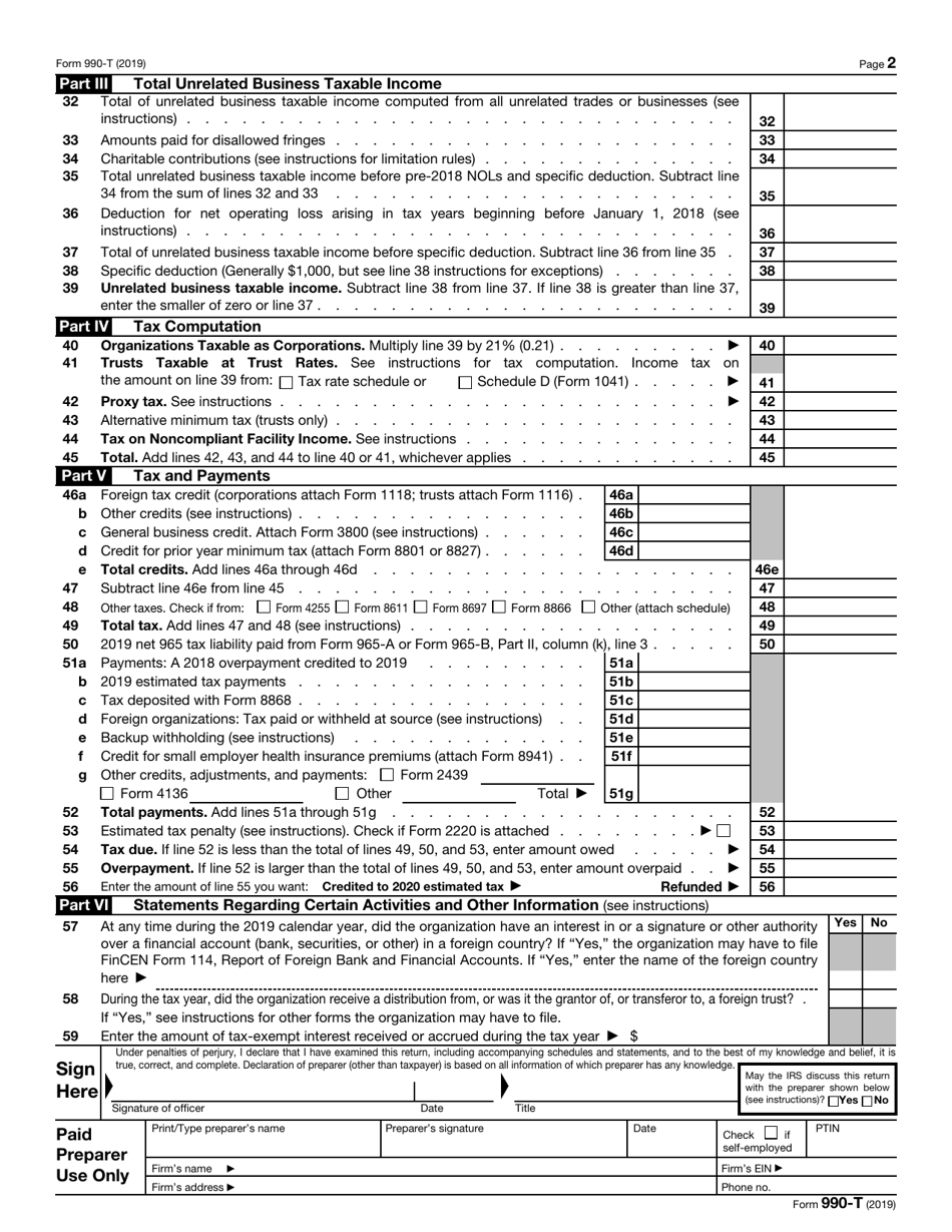 IRS Form 990-T Exempt Organization Business Income Tax Return (And Proxy Tax Under Section 6033(E)), Page 3