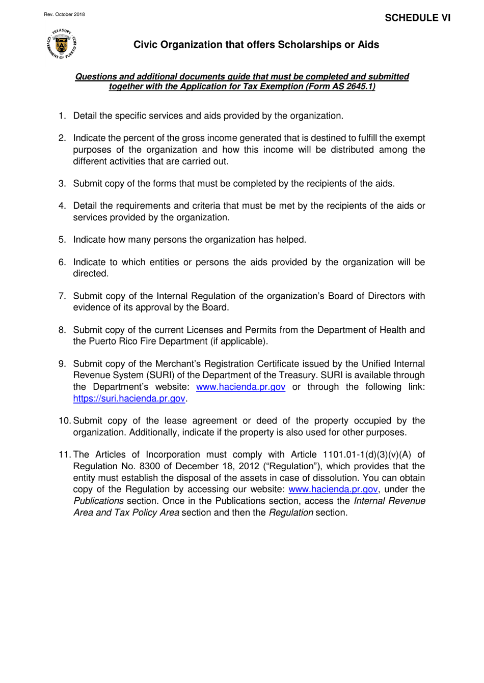 Form AS2645.1 Application for Tax Exemption Under Section 1101.01 of the Puerto Rico Internal Revenue Code of 2011, as Amended - Puerto Rico, Page 11