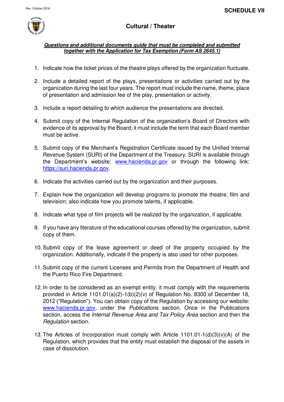 Form AS2645.1 Application for Tax Exemption Under Section 1101.01 of the Puerto Rico Internal Revenue Code of 2011, as Amended - Puerto Rico, Page 12