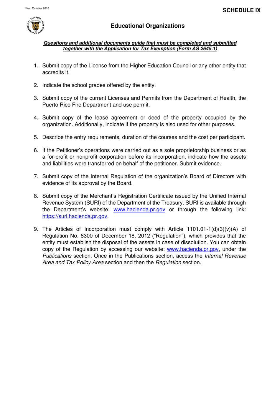 Form AS2645.1 Application for Tax Exemption Under Section 1101.01 of the Puerto Rico Internal Revenue Code of 2011, as Amended - Puerto Rico, Page 14