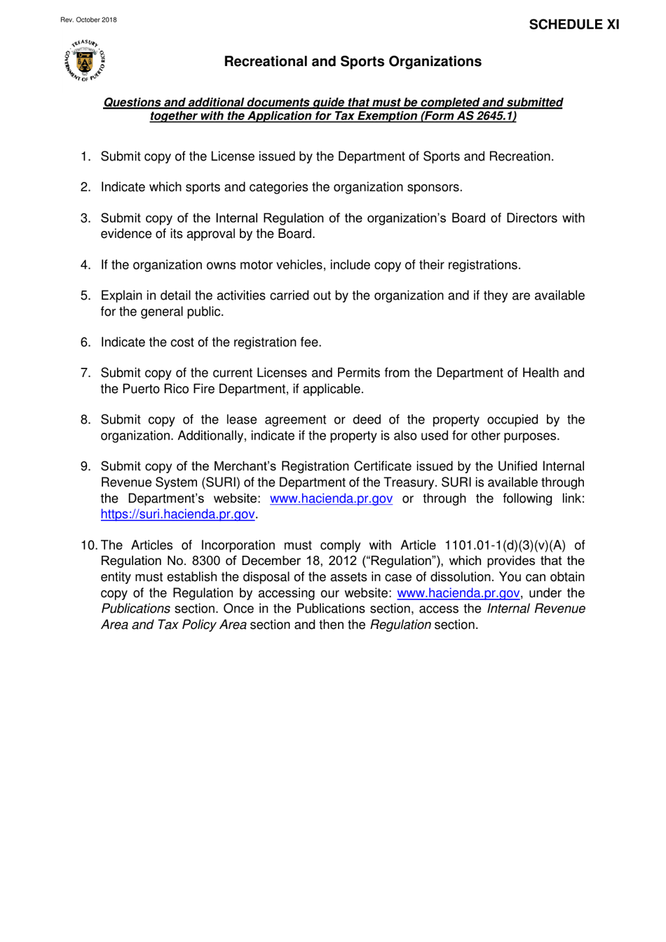 Form AS2645.1 Application for Tax Exemption Under Section 1101.01 of the Puerto Rico Internal Revenue Code of 2011, as Amended - Puerto Rico, Page 16