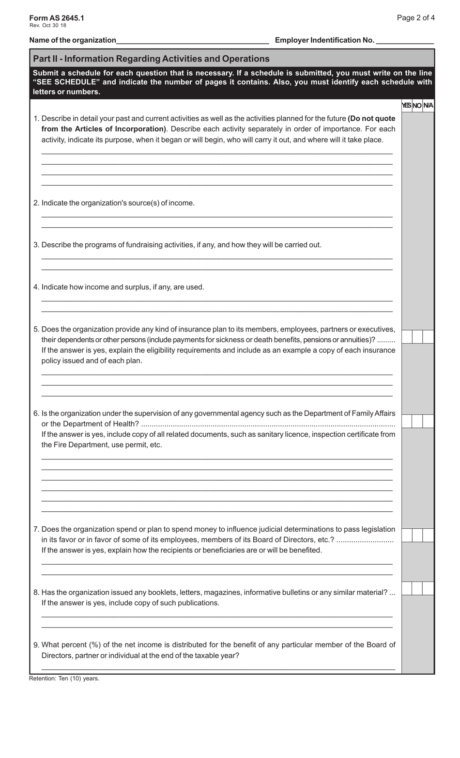 Form AS2645.1 Application for Tax Exemption Under Section 1101.01 of the Puerto Rico Internal Revenue Code of 2011, as Amended - Puerto Rico, Page 2