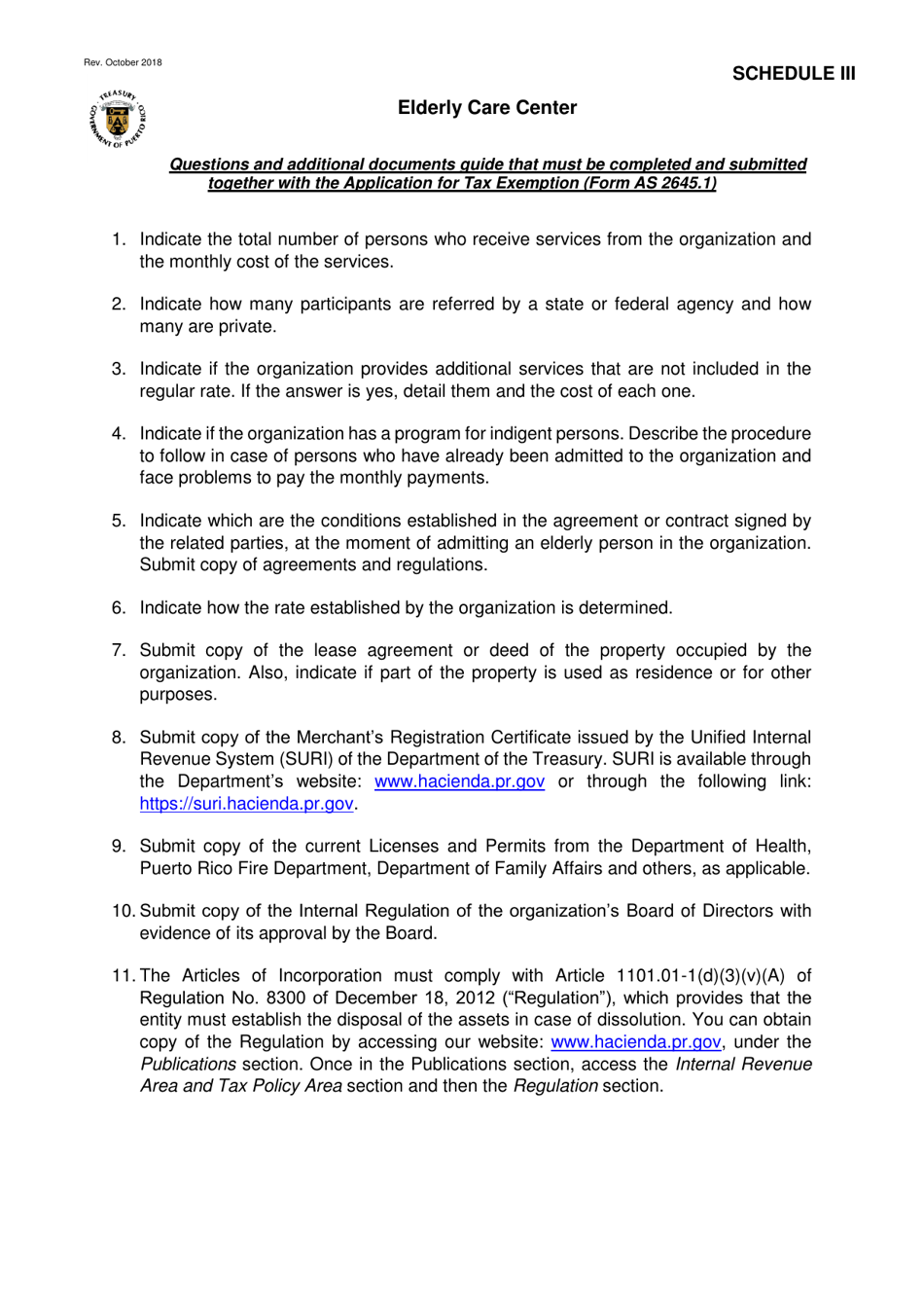 Form AS2645.1 Application for Tax Exemption Under Section 1101.01 of the Puerto Rico Internal Revenue Code of 2011, as Amended - Puerto Rico, Page 8