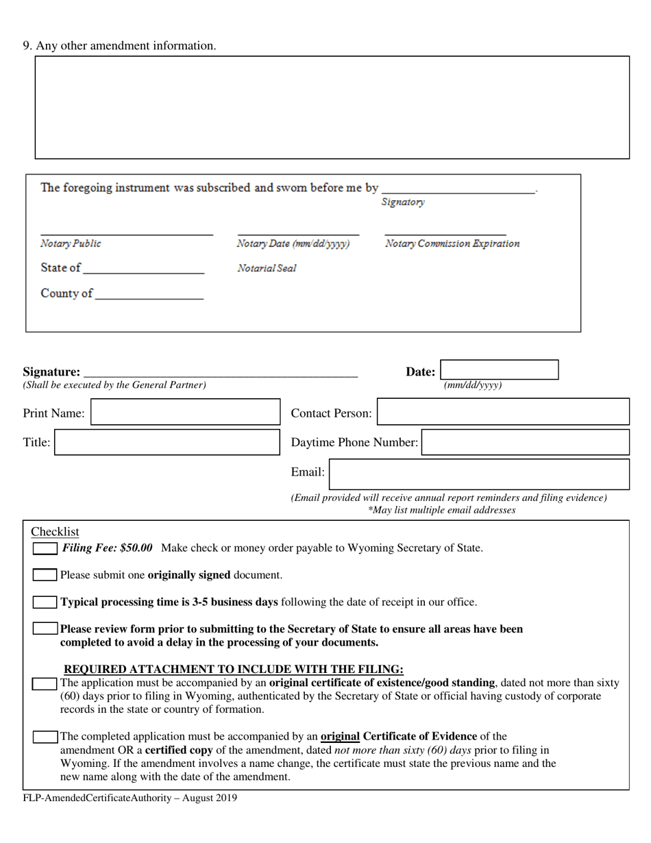 Foreign Limited Partnership Amendment to Certificate of Registration - Wyoming, Page 2