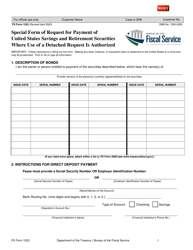 Document preview: FS Form 1522 Special Form of Request for Payment of United States Savings and Retirement Securities Where Use of a Detached Request Is Authorized