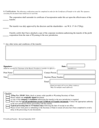 Profit Corporation Application for Certificate of Transfer - Wyoming, Page 2