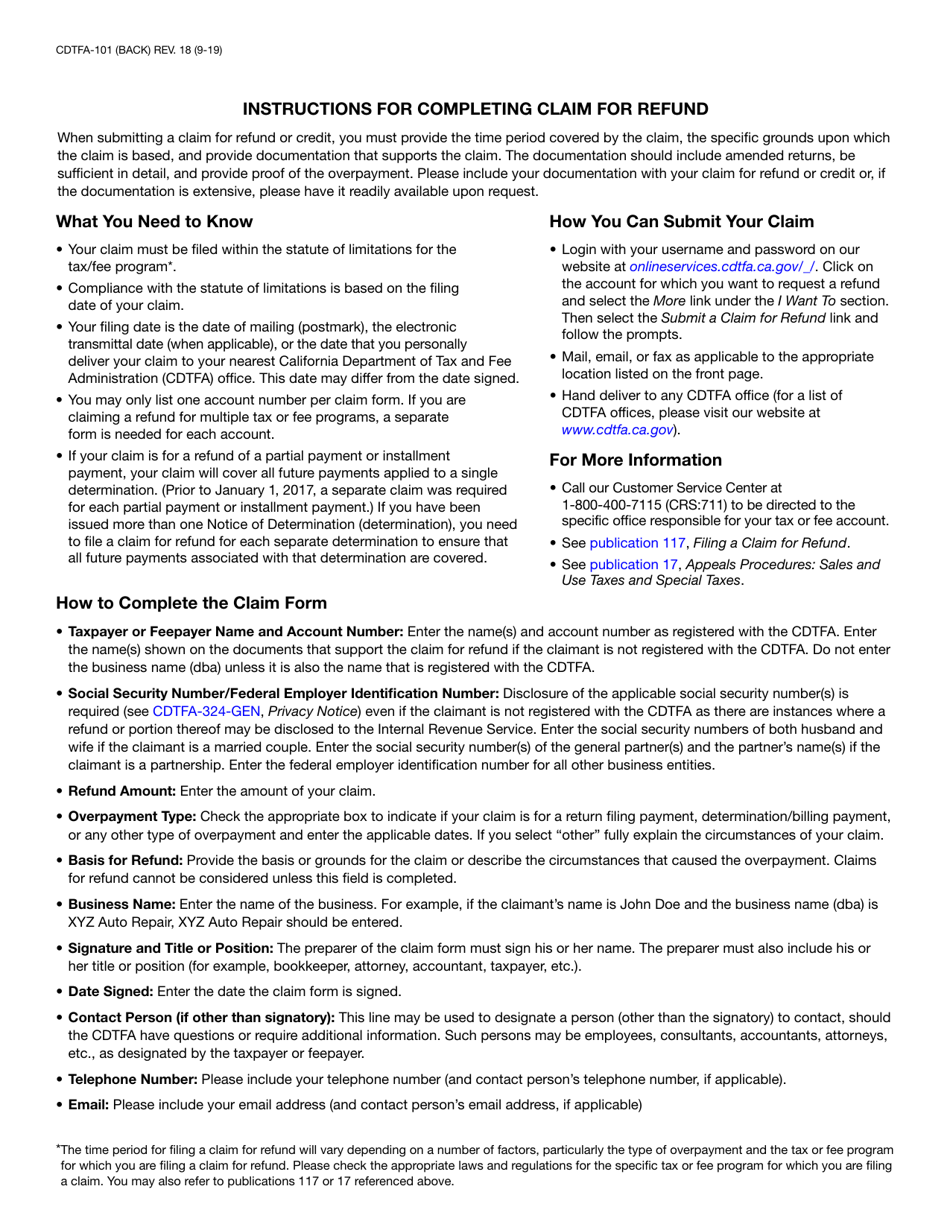 Form CDTFA101 Fill Out, Sign Online and Download Fillable PDF