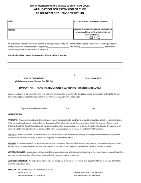 Application for Extension of Time - City of Owensboro, Kentucky