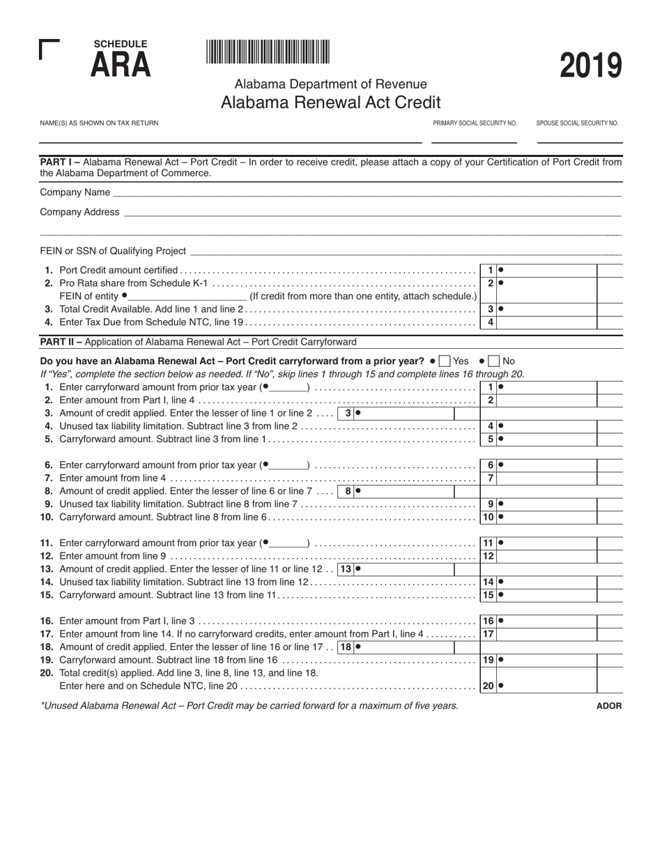 Schedule ARA Alabama Renewal Act Credit - Alabama, Page 1