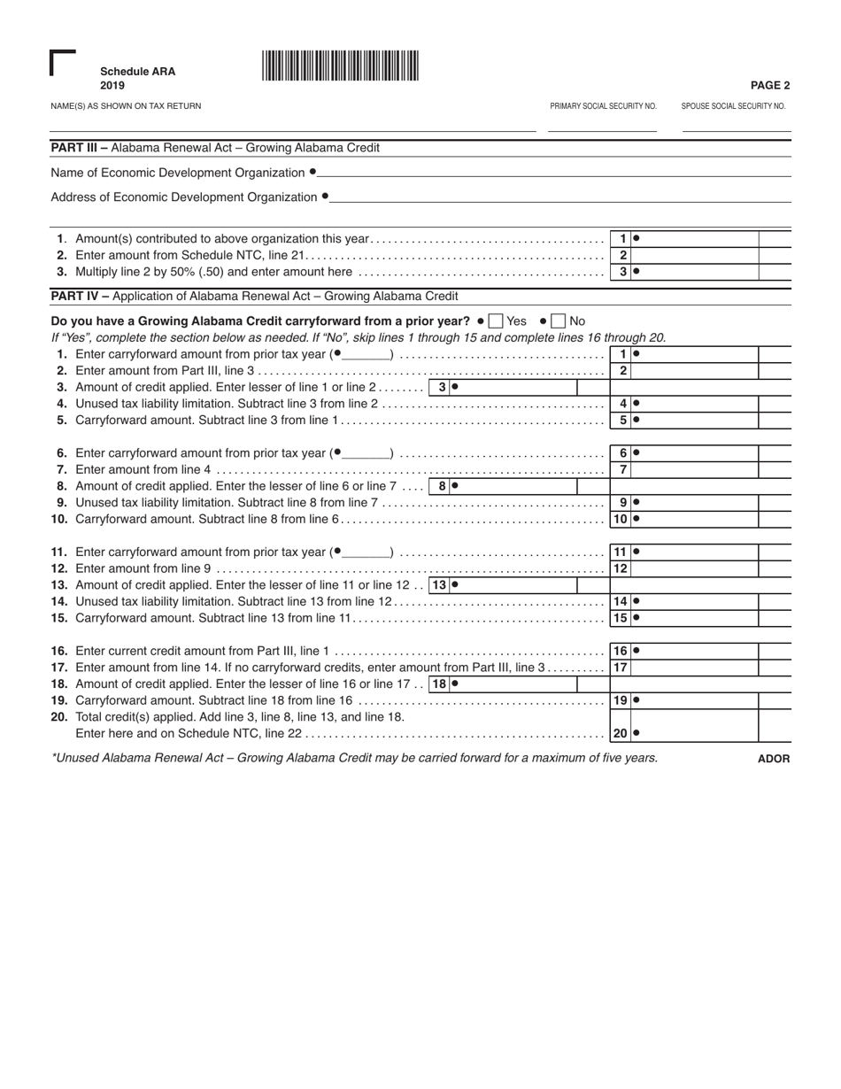 Schedule ARA Alabama Renewal Act Credit - Alabama, Page 2