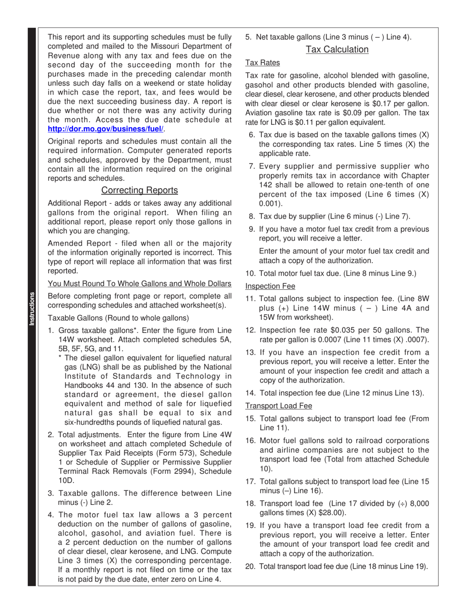 Form 572 Supplier and Permissive Suppliers Monthly Tax Report - Missouri, Page 3