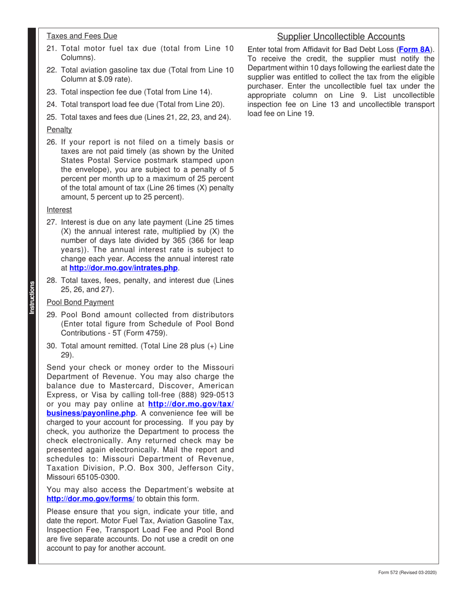 Form 572 Supplier and Permissive Suppliers Monthly Tax Report - Missouri, Page 4