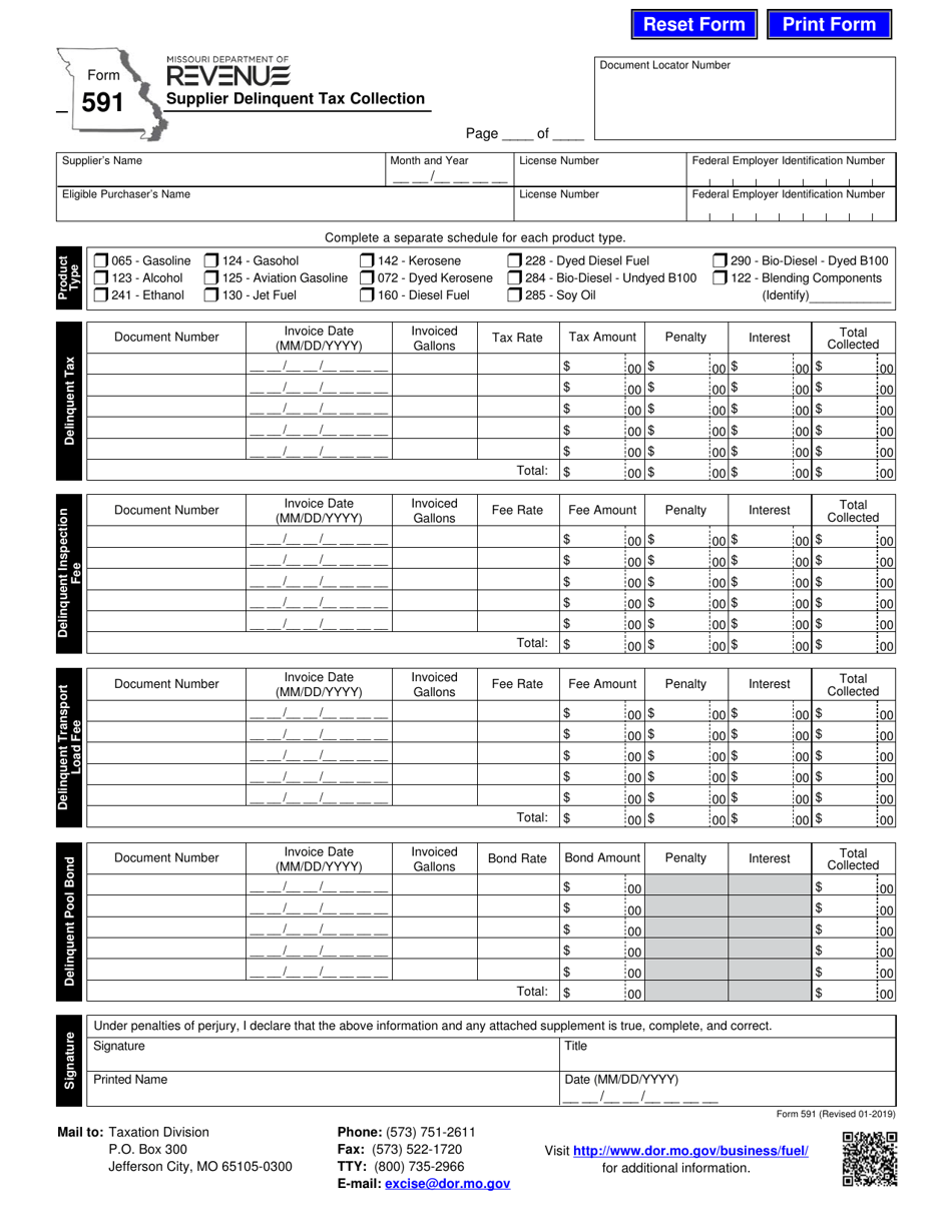 Form 591 Supplier Delinquent Tax Collection - Missouri, Page 1