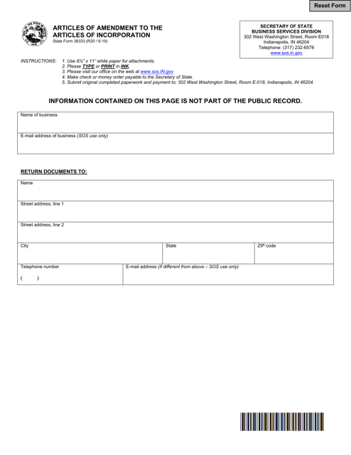 State Form 38333  Printable Pdf