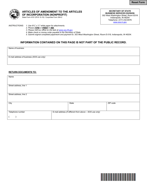 State Form 4161 (Corporate Form 364-2)  Printable Pdf