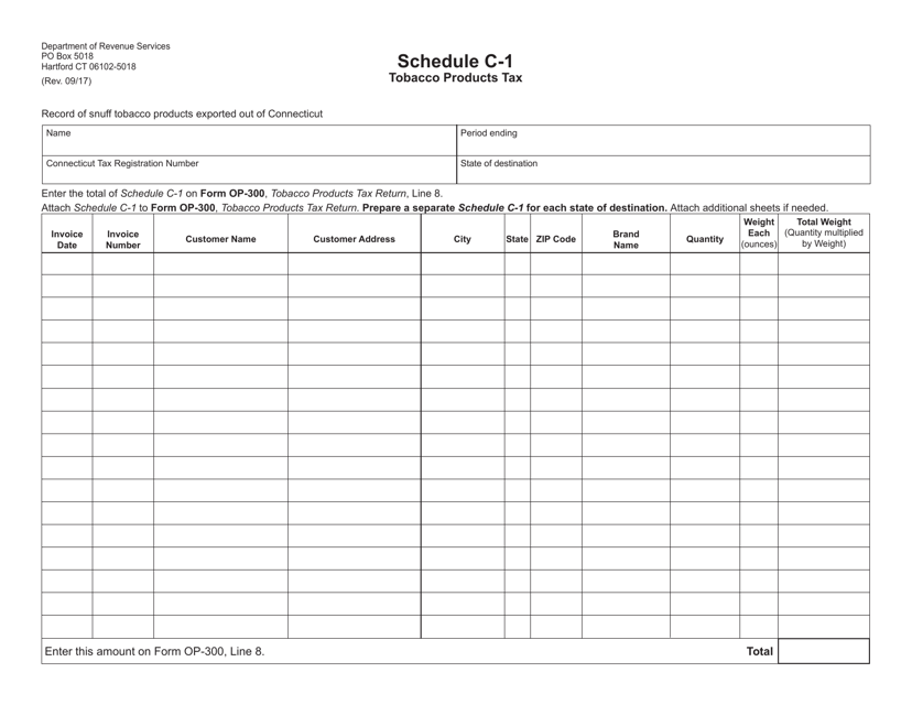 Schedule C-1 Tobacco Products Tax - Record of Snuff Tobacco Products Exported out of Connecticut - Connecticut