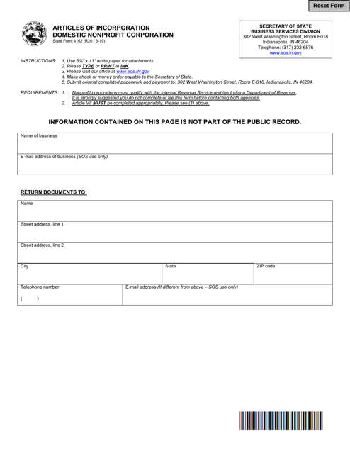 State Form 4162  Printable Pdf