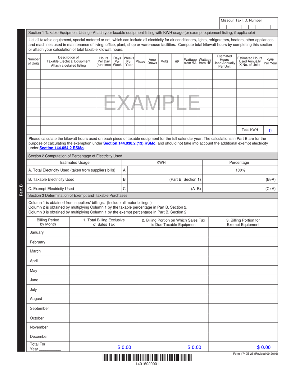 Form 1749 E-25 Application for 25 Percent Recovered Material Electrical Energy Exemption for Manufacturing - Missouri, Page 2