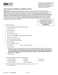 Form DE4453 &quot;Application for Transfer of Reserve Account&quot; - California