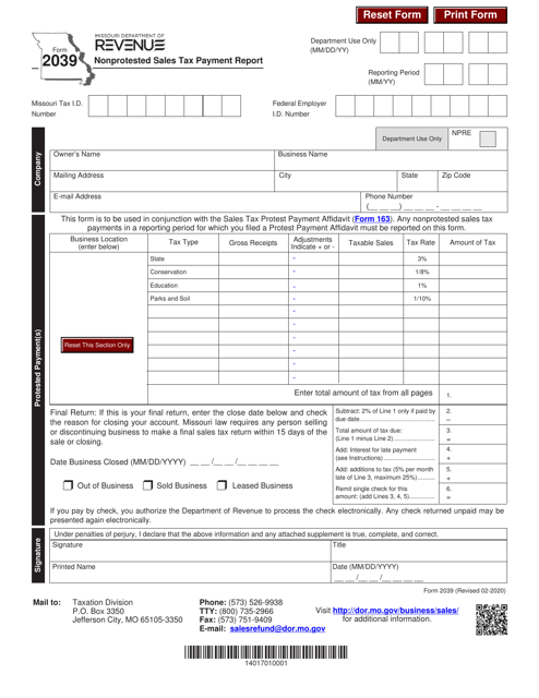 Form 2039  Printable Pdf