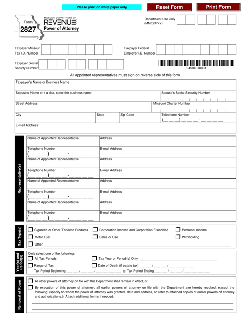 Form 2827  Printable Pdf