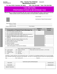 Document preview: Tax Return - Prepared Food and Beverage Tax - Mecklenburg County, North Carolina