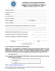 Document preview: Request for Extension of Time to File Unclaimed Property Report - Virginia