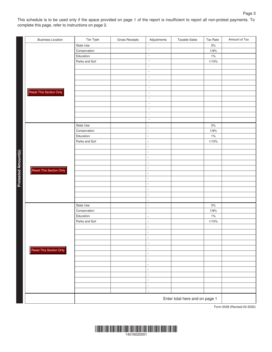 Form 2038 Nonprotested Use Tax Payment Report - Missouri, Page 3