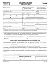 Form 41A720-S85 Application for Preliminary Authorization of the Endow Kentucky Tax Credit - Kentucky