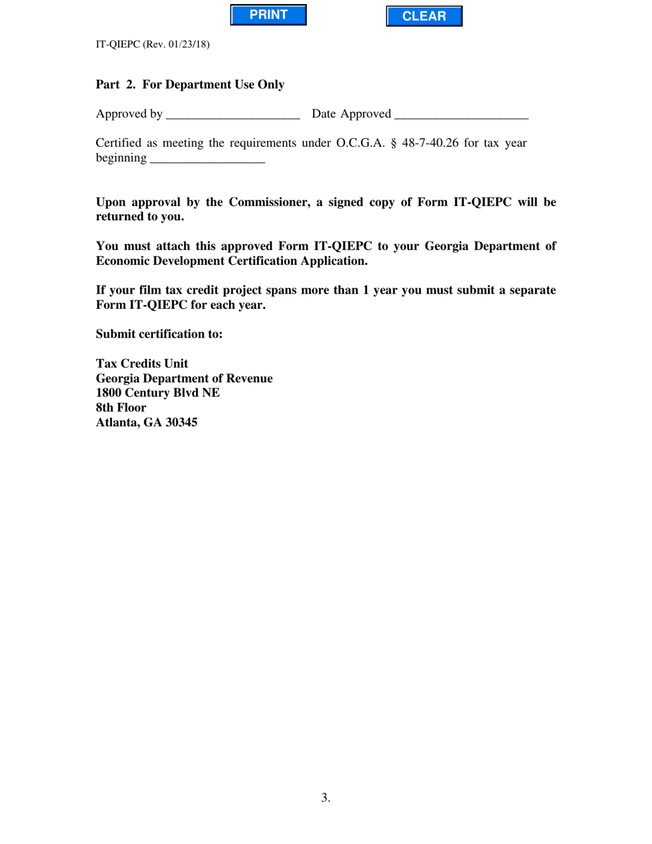 Form IT-QIEPC Qualified Interactive Entertainment Production Company Certification Form - Georgia (United States), Page 3