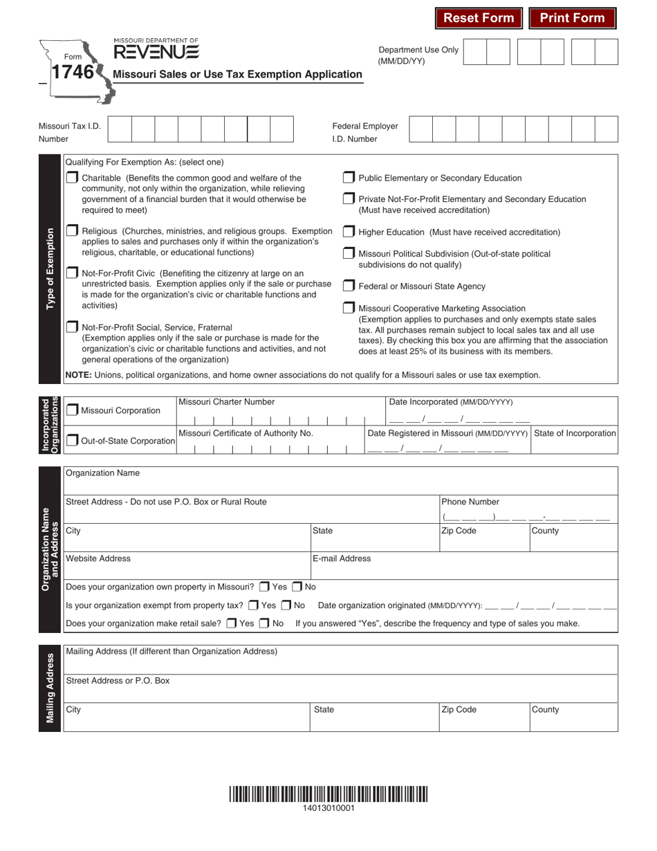 Form 1746 Missouri Sales or Use Tax Exemption Application - Missouri, Page 2