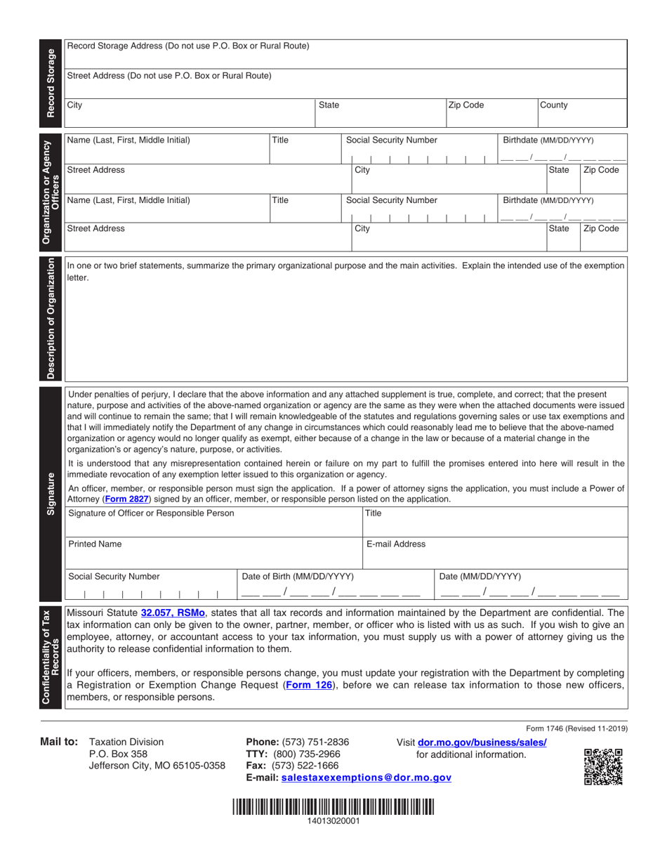 Form 1746 Missouri Sales or Use Tax Exemption Application - Missouri, Page 3