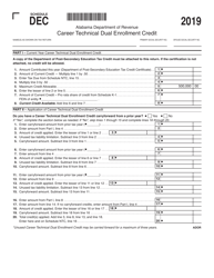 Document preview: Schedule DEC Career Technical Dual Enrollment Credit - Alabama, 2019