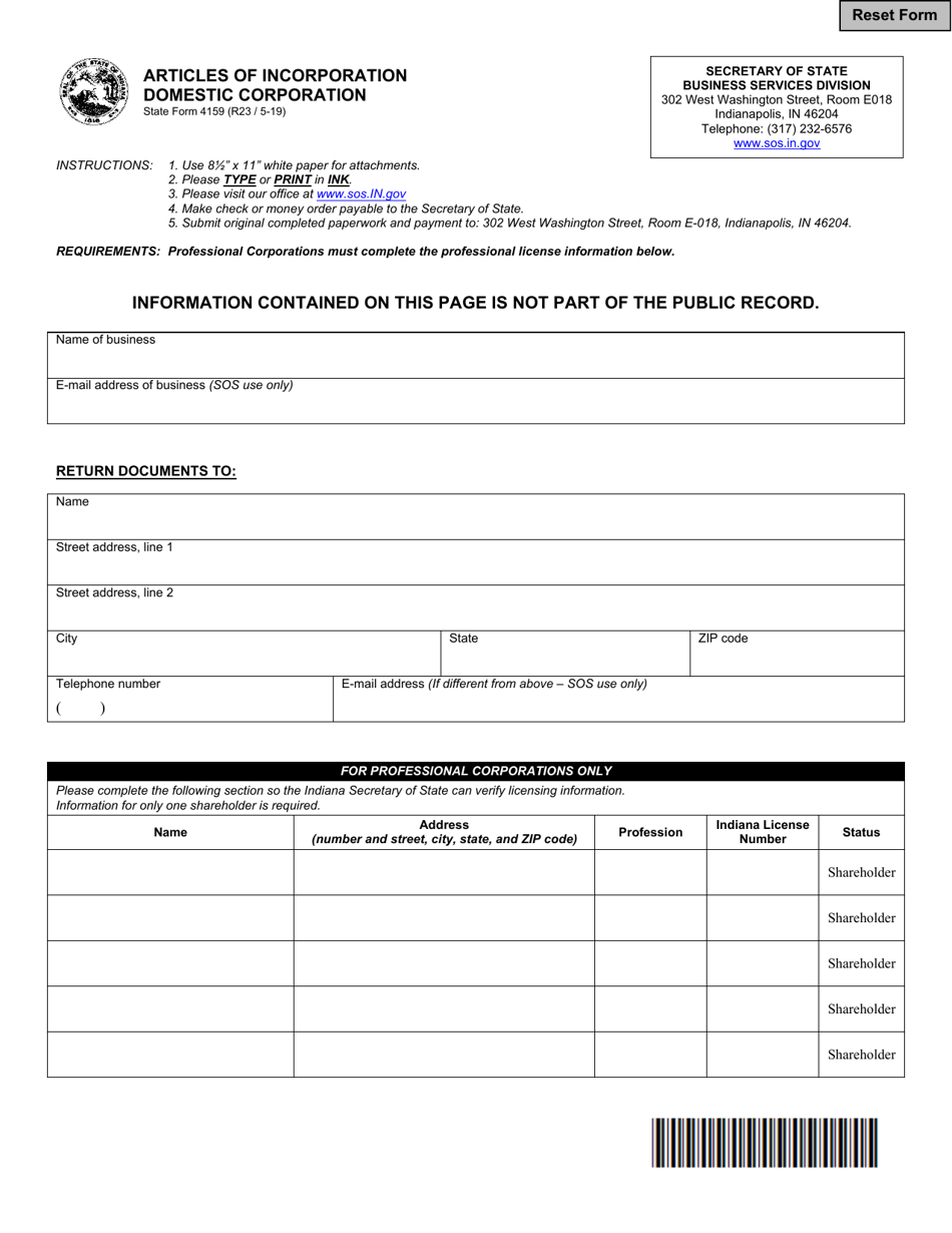 State Form 4159 - Fill Out, Sign Online and Download Fillable PDF, Indiana | Templateroller