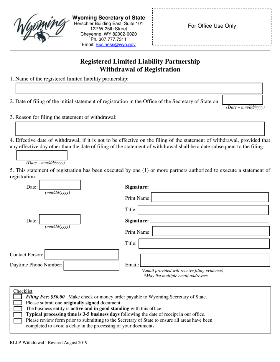 Registered Limited Liability Partnership Withdrawal of Registration - Wyoming, Page 1
