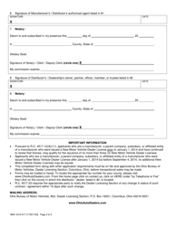 Form BMV4319 Statement of Manufacturer/Distributor Franchise - Ohio, Page 2